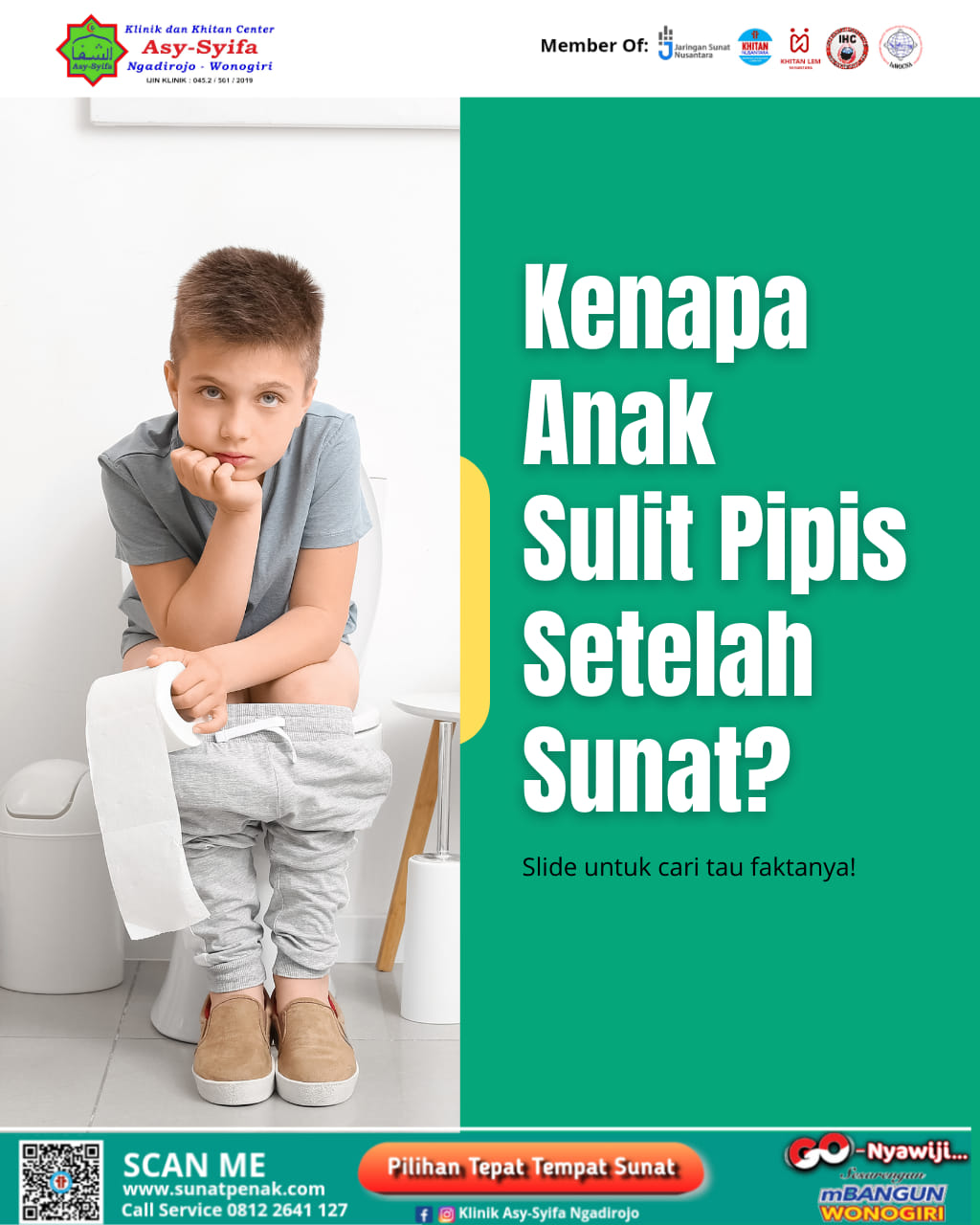 Klinik dan Khitan Center Asy Syifa Ngadirojo : Kenapa Anak Sulit Pipis Setelah Sunat? ini Faktanya! 0812 2641 127