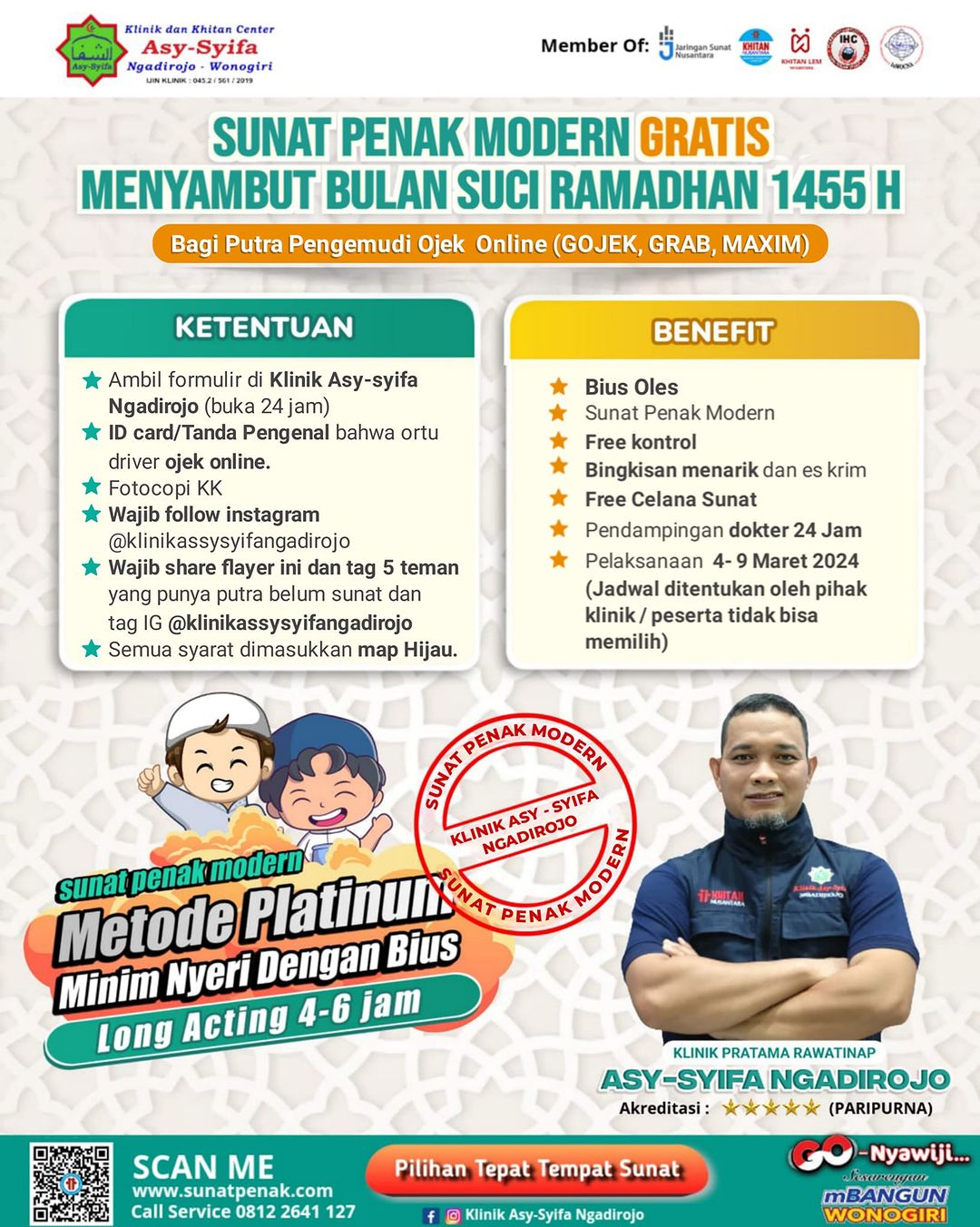 Sunat Penak Modern Gratis Menyambut Bulan Suci Ramadan Bagi Putra Pengemudi Ojek Online (Gojek, Grab, Maxim) di Klinik dan Khitan Center Asy Syifa Ngadirojo - 0812 2641 127