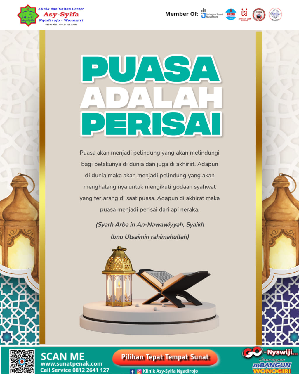 Puasa Adalah Perisai Untuk Diri Sendiri ll Klinik dan Khitan Center Asy Syifa Ngadirojo Wonogiri - 0812 2641 127