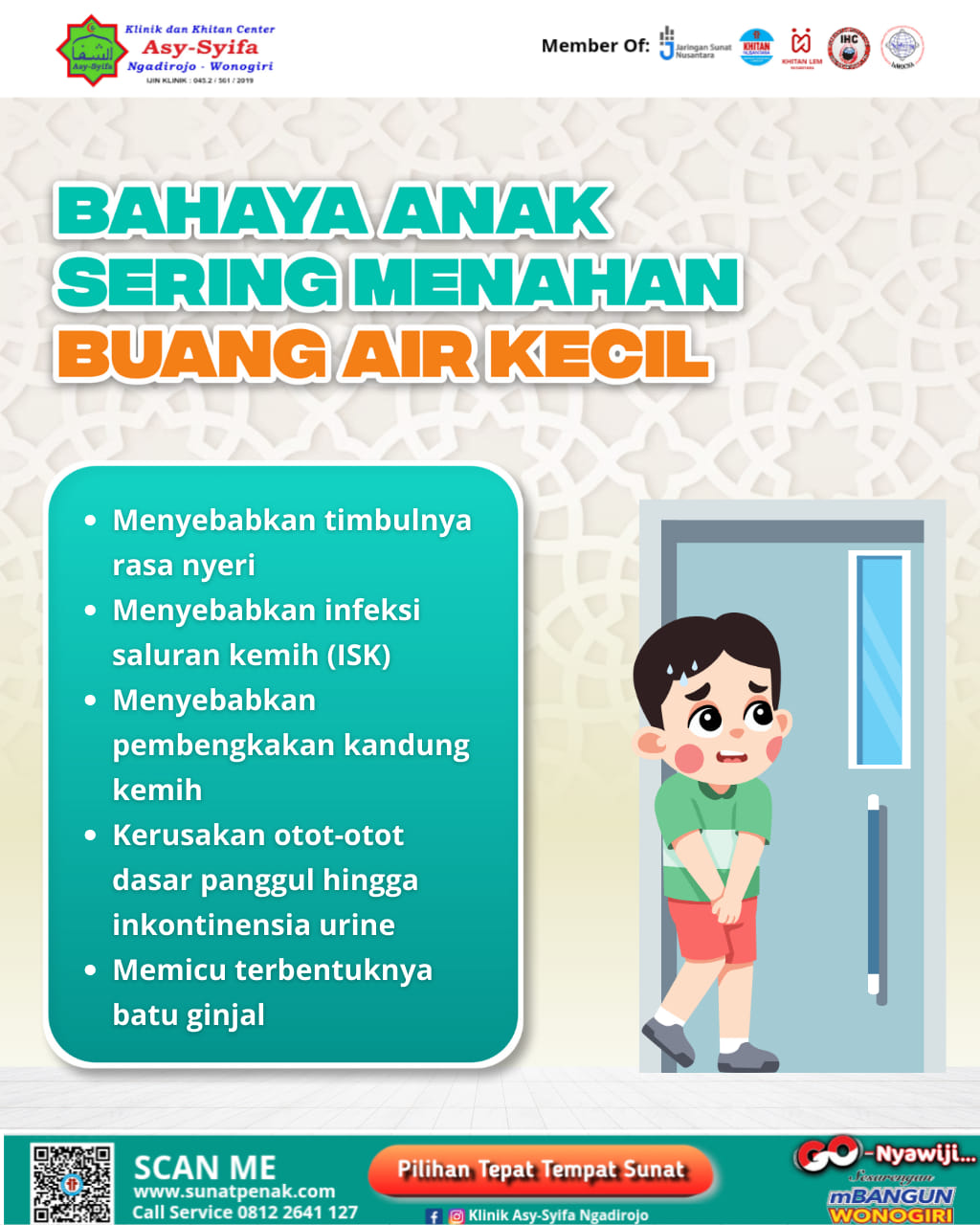 klinik dan Khitan Center Asy Syifa Ngadirojo Wonogiri : Bahaya Anak Sering Menahan Buang Air Kecil - 0812 2641 127