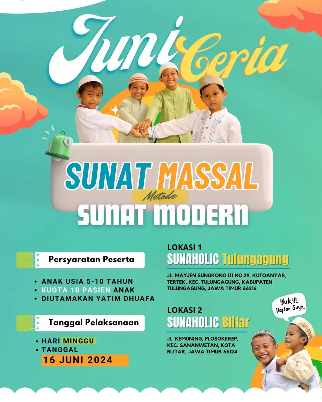 Juni Ceria : Sunat Massal Metode Modern di Sunaholic - 0812 1770 7788