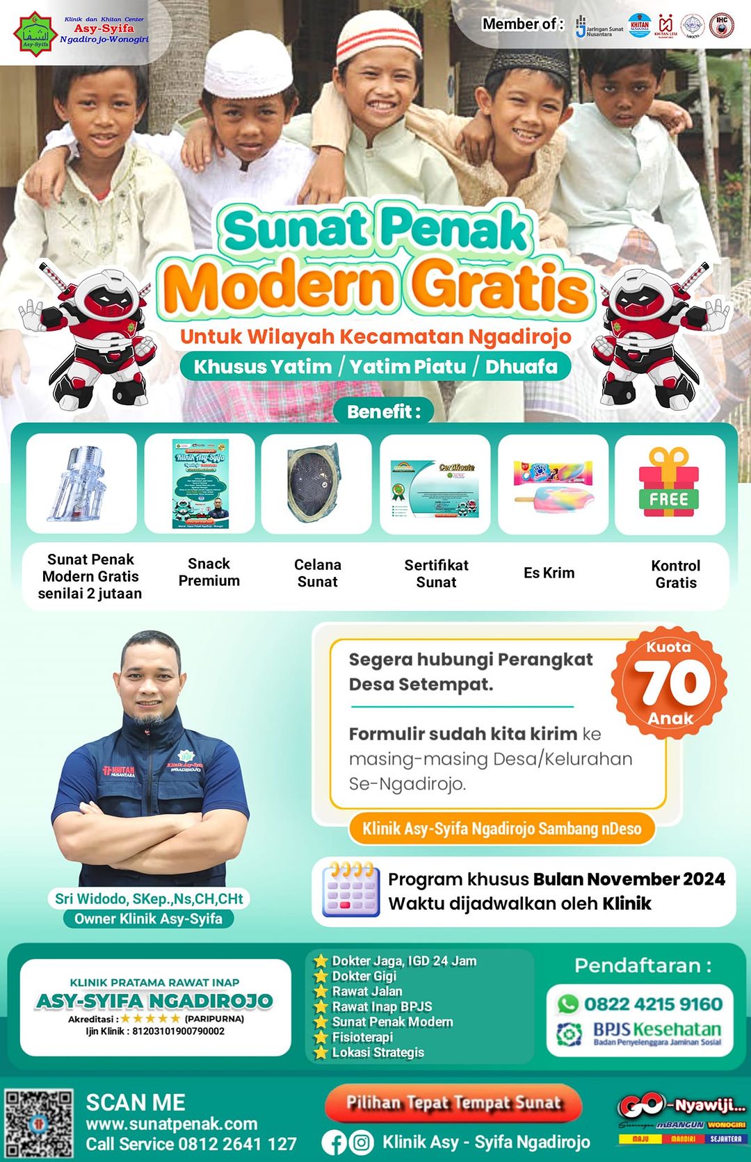 Klinik Asy Syifa Ngadirojo Mengadakan Sunat Dengan Tema "Sunat Penak Modern Gratis" Khusus Yatim Yatim Piatu dan Dhuafa - 0812 2641 127